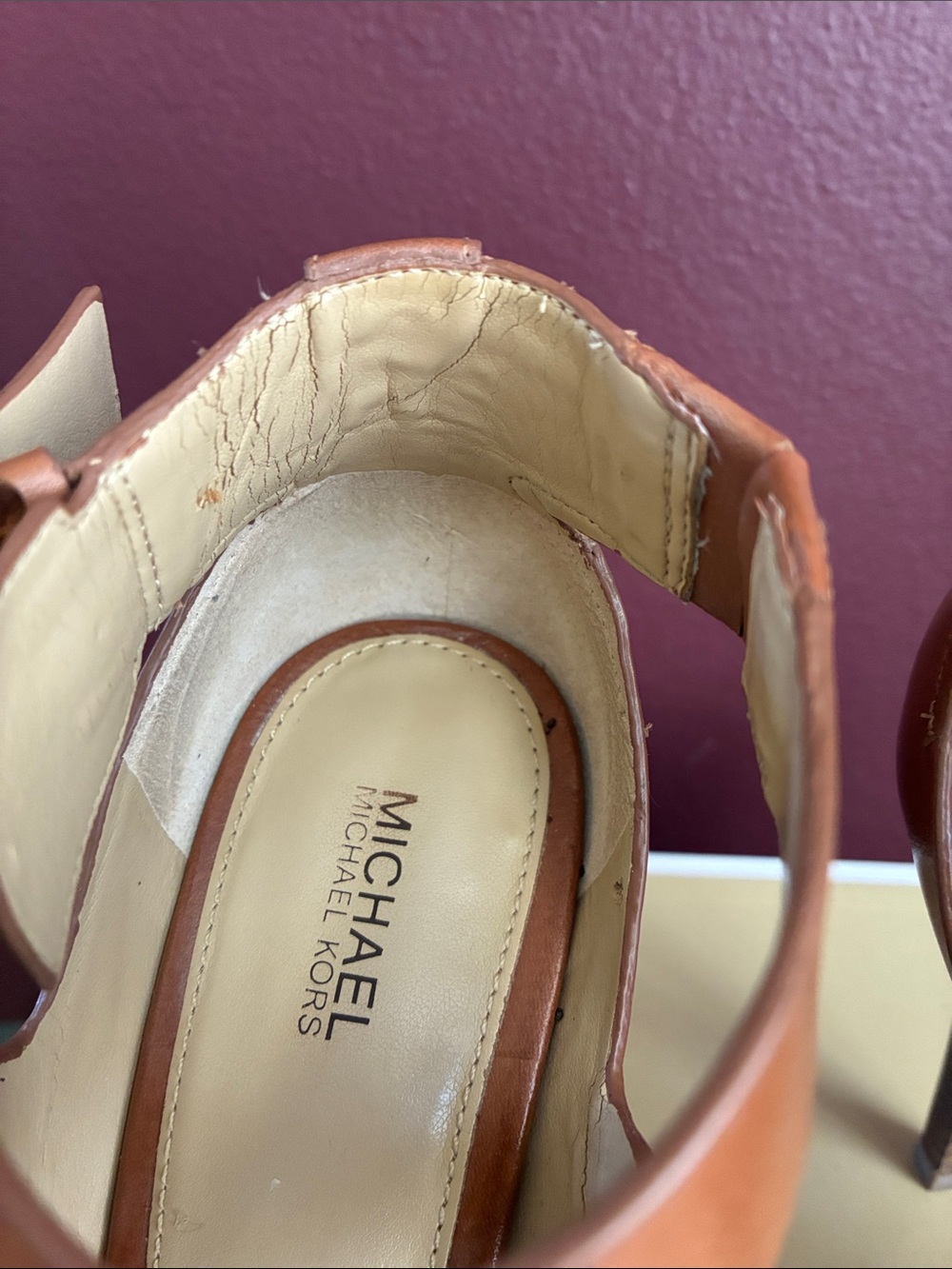 Michael Kors Luggage Leather Josephine Open Toe High Heel Sandals - Picture 3 of 9